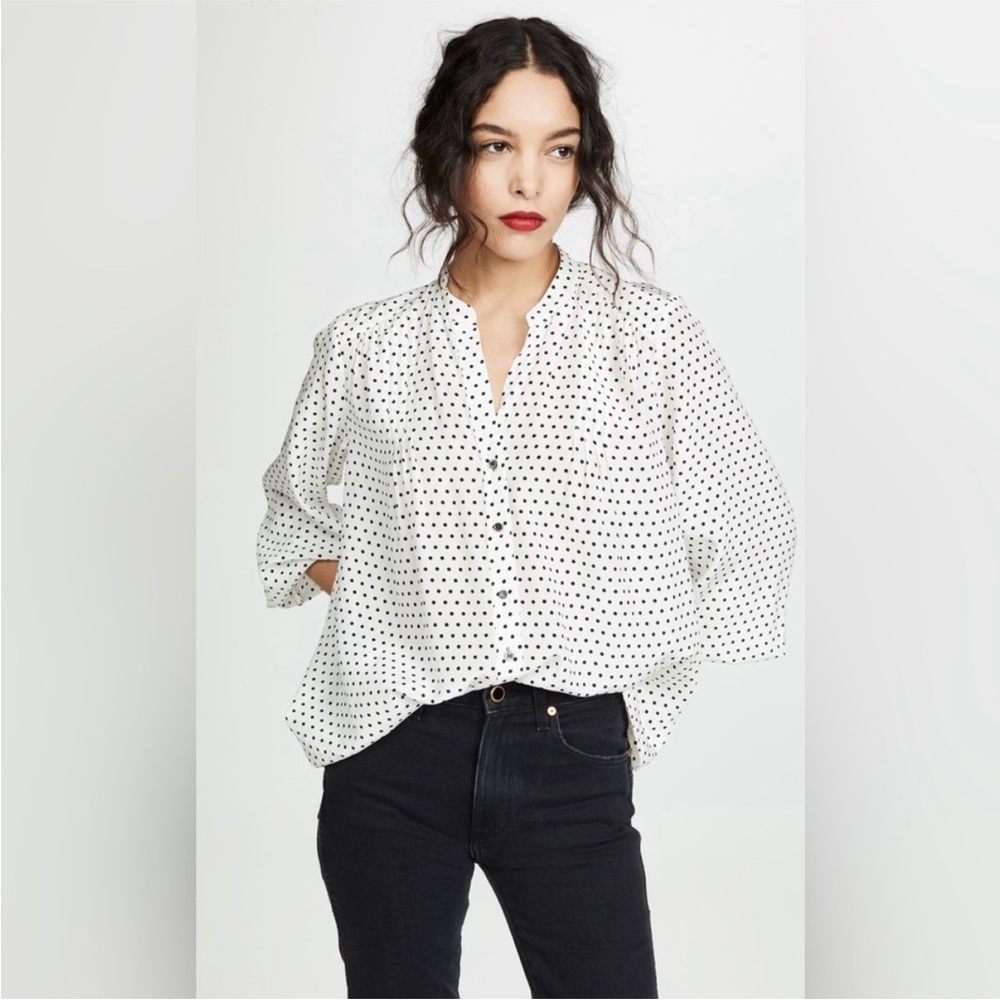 AYR The Por Favor Bonita Dot silk Button-Down Blouse in XS